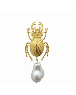 Silver & Elegant Co. Beetle Pearl Thick Plated Bronze Brooch - Metallic