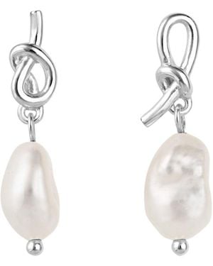 Esterah Baroque Pearl Knot Drop Earrings - White