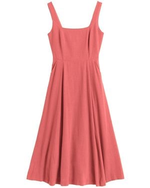 Louche Baya Linen Mix Square Neck Midi Dress - Pink