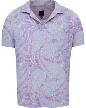 lords of harlech Bobby Marakesh Paisley Helio Wool Johnny Collar Polo - Blue