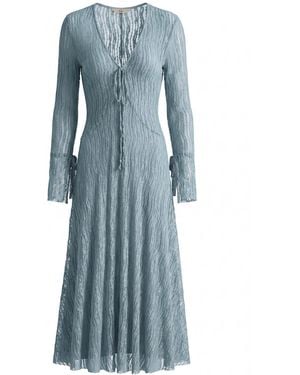 Belsize25 Trumpet Dress Flared Sleeve Sheer Lace Knit Dress - Blue