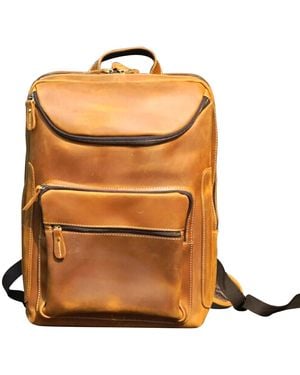 Touri Top Open Leather Backpack - Brown