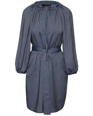 Conquista Belted Denim Style Dress - Blue