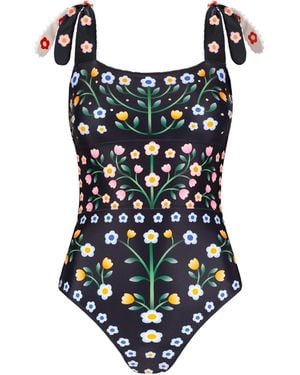 Jessie Zhao New York Day/Night Garden Reversible One-Piece Swimsuit - Blue
