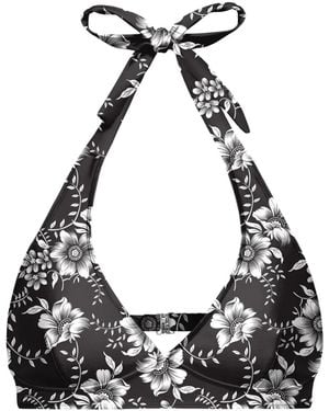 Aloha From Deer Dark Flowers Halter Neck Bikini Top - Black
