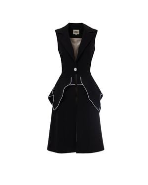 Julia Allert Modern Elegant Deep V-Neck Vest With Peplum Detail - Black
