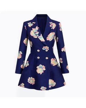 Richa Sharma Luxury Handmade Floral Blazer Dress - Blue