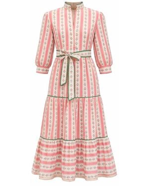 Echo of Pink Midi Dress Block Print Dress Maple Dress - Pink