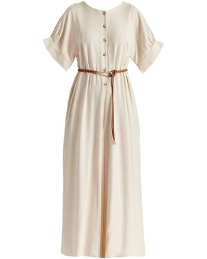 Paisie Neutrals Relaxed Fit Wide Leg Jumpsuit With Belt - Natural