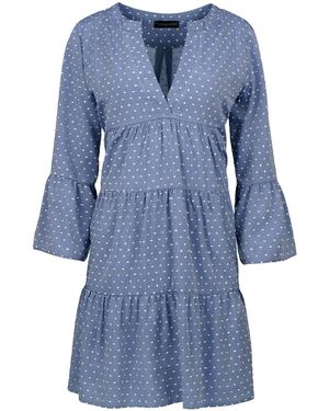 Conquista Denim Style Embroidered A Line Dress - Blue