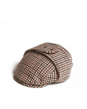 Dasmarca Hats Logan Tweed Wool Checks Italian Cap With Earflaps Trapper - Brown