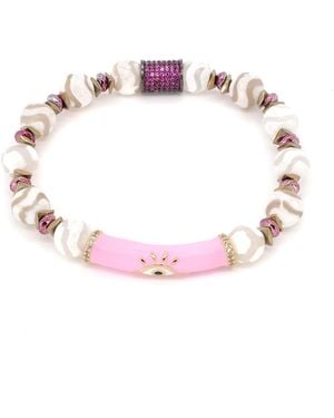 Ebru Jewelry Love Protection Pink Evil Eye White Beaded Bracelet