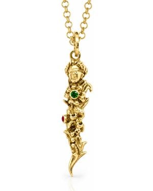 Unaloe Blindfolded Goddess Cornicello Necklace With Ruby, Emerald & Sapphire – Plated - Metallic