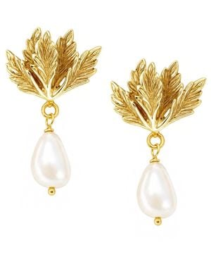 Unaloe Baroque Pearl Leaf Drop Earrings - Metallic