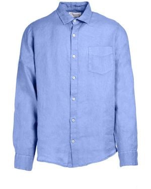 Haris Cotton Long Sleeved Front Pocket Linen Shirt - Blue