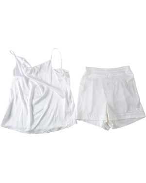 Soft Strokes Silk Pure Mulberry Silk Cowl Neck Camisole And High Waist Shorts Set - White