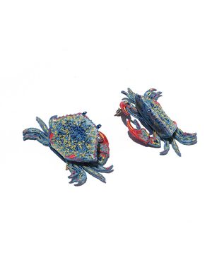 Nana Watanabe Crab Sculptural Embroidered Earrings - Blue