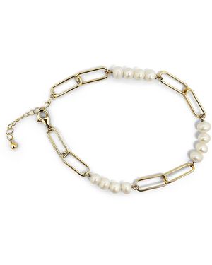 Clemence Wren Paperlink Chain Freshwater Pearl Bracelet - Metallic