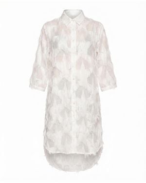 Cy Boutique Textured Feather Detail Oversized Shirt Dress - White