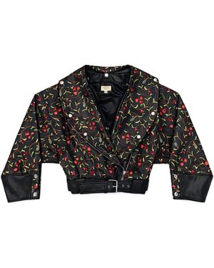 Zasta Studio Toxic Garden Embroidered Crop Leather Jacket - Black
