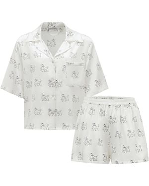 NOT JUST PAJAMA Diamond Poodles Silk Pyjamas Short Set - White