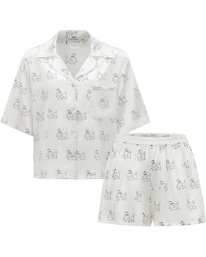 NOT JUST PAJAMA Diamond Poodles Silk Pyjamas Short Set - White