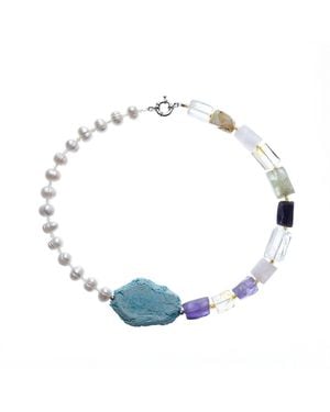 Silver Moon Sterling Necklace With Pearls And Natural Gemstones - Blue