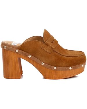 Rag & Co Riley Genuine Suede Platform Clogs - Brown