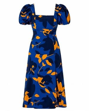 Girl In Mind Shanice Cobalt & Floral Square Neck Midi Dress - Blue