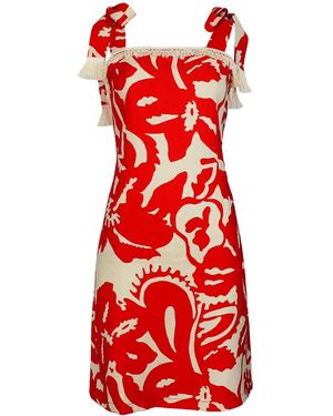 Lalipop Design Abstract Floral Design Mini Dress With Tieable Straps - Red
