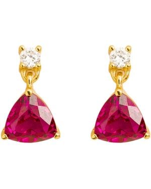 Juvetti Trillion Earrings Set With Ruby & Diamond - Pink