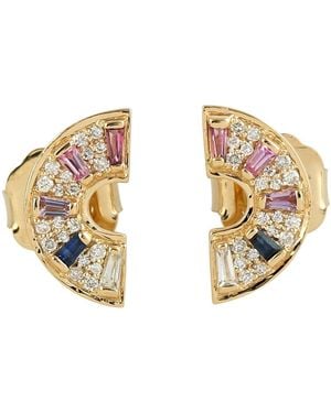 Artisan Half-Moon Earrings With Gemstones & Diamond - Metallic