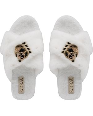 Rettrose Neutrals Ember Cream Luxury Plush Diamanté Embellished Handmade Slipper - Metallic