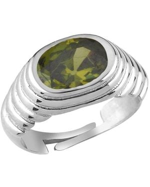 LINYA JEWELLERY Lyra Oval Crystal Stone Little Finger Knight Ring - Green