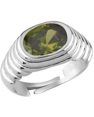 LINYA JEWELLERY Lyra Oval Crystal Stone Little Finger Knight Ring - Green