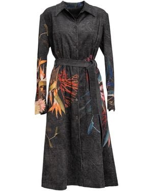 ARTISTA Beauty Washed Corduroy Floral Printed Shirt Dress - Black