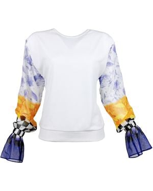 Lalipop Design Viscose Blouse With Crinkle Chiffon Sleeves - Blue