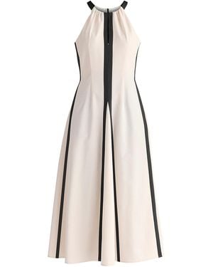 Paisie Neutrals Contrast Details Halterneck Midi Dress - Natural