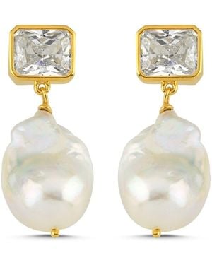 LINYA JEWELLERY Crystal Stone Baroque Pearl Dangle Earrings - Metallic