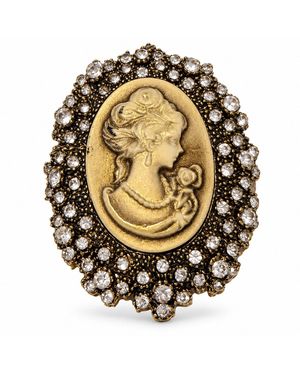 By Ozge Regal Muse Ceramic Effect Cameo Crystal Vintage Brass Statement Brooch - Metallic
