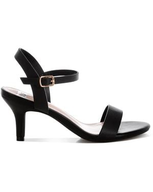 Rag & Co Tomari Pin Buckle Kitten Heel Sandals - Black