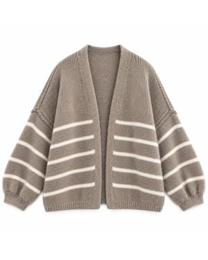 LAtelier London Taupe & Cream Striped Oversized Knit Cardigan - Grey