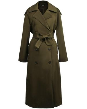 Smart and Joy Basic Double-Breasted Trench Coat - Green