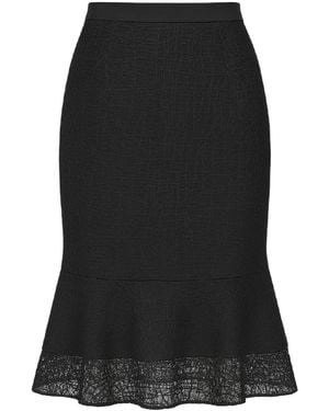 Conquista Textured Pencil Skirt With Lace Flounce Hem - Black