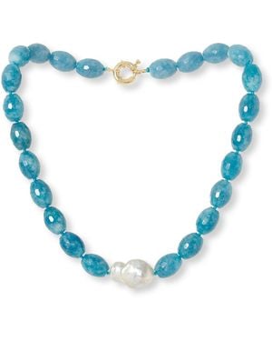 Pearls of the Orient Online Clara Chunky Faceted Aquamarine Necklace With Central Cultured Freshwater Pearl - Blue