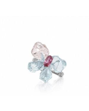 Ormiro Eros Aquamarine & Garnet Butterfly Ring - White