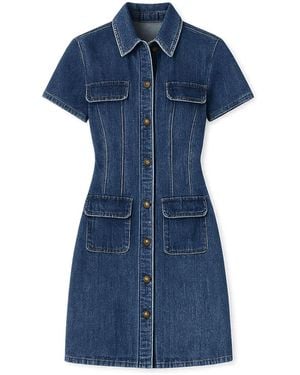 Yumi' Denim Stretch Shirt Dress With Pocket Details - Blue