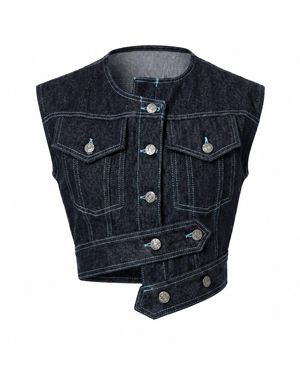 Gao Republic Vest Cropped Cut-Out Denim - Blue