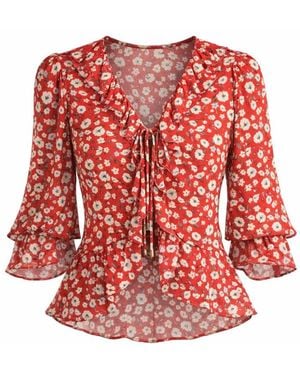 Rose & Nancy Philippa Floral Print Ruffle Blouse - Red