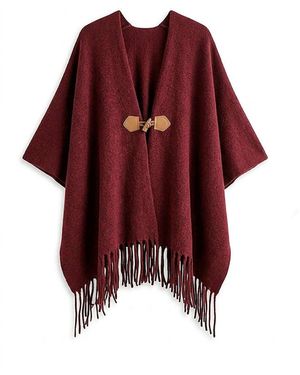 Paisie Poncho Scarf With Toggle Closure - Red